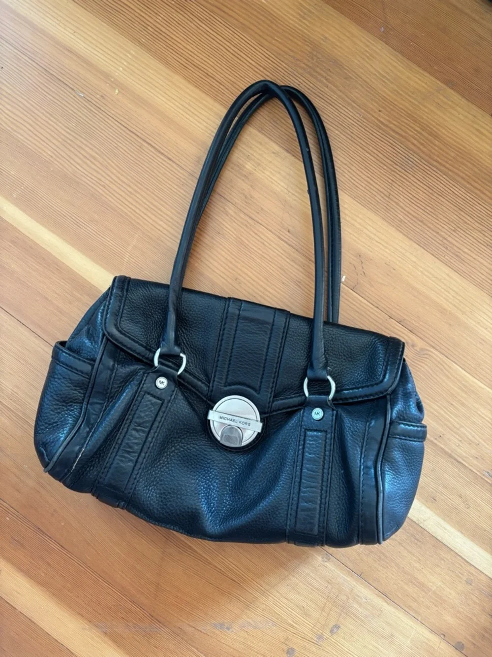 Vintage Y2K Michael Kors Black Leather Shoulder Bag Silver Hardware